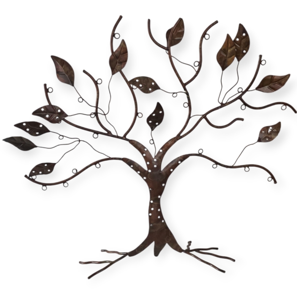 Ancient Graffiti Copper Metal Tree Jewelry Stand